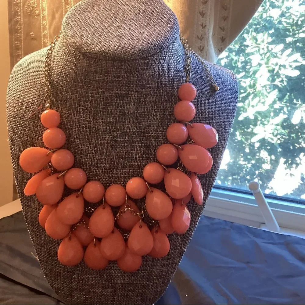 Elegant Coral Beaded Necklace with Goldtone Chain